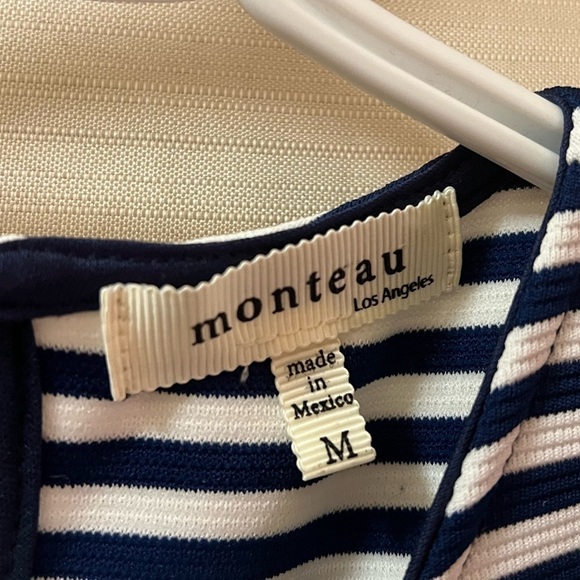 ⚫️ BOGO Monteau women’s Macy and white stripped mini dress size medium - Picture 4 of 6